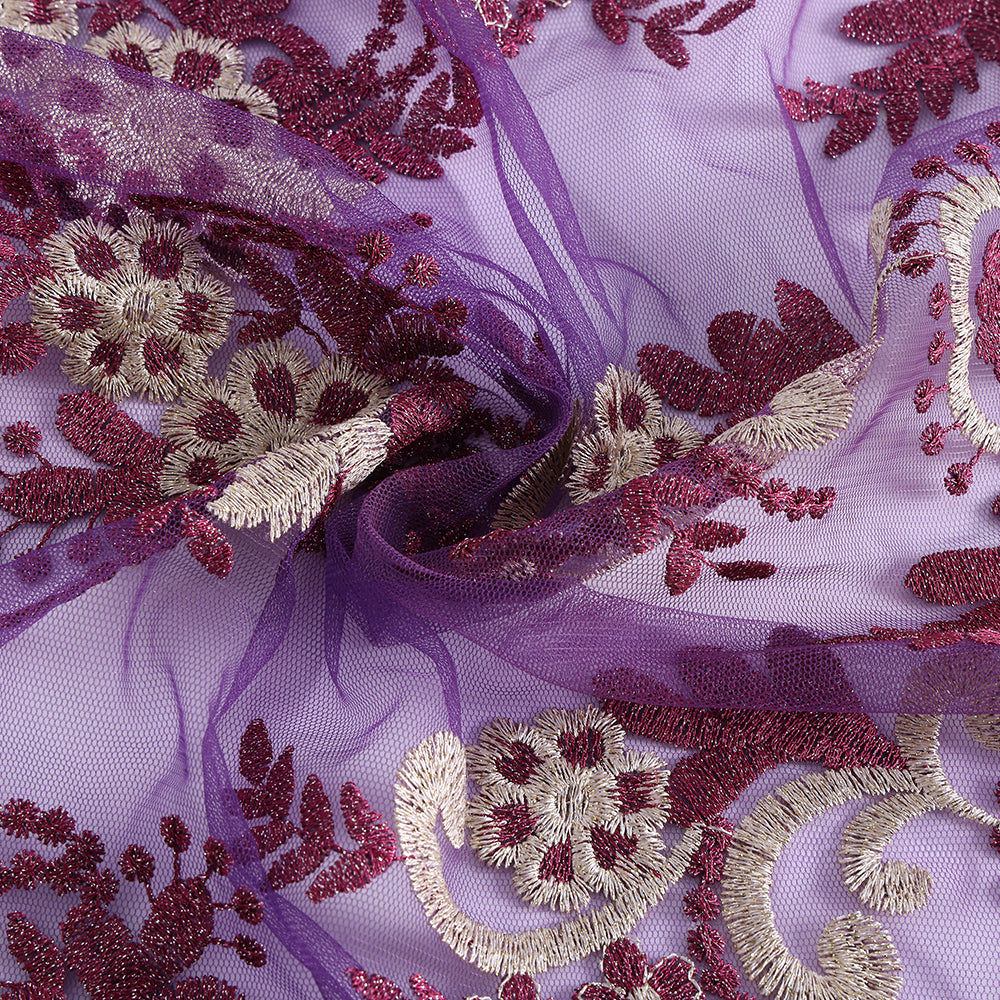 Polyester Flower Pattern Emboidery Fabric