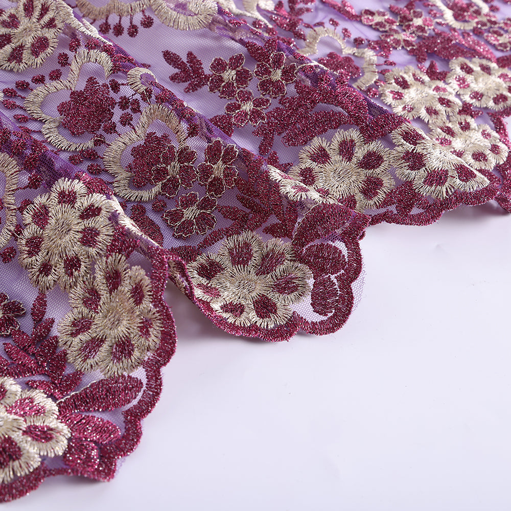 Polyester Flower Pattern Emboidery Fabric