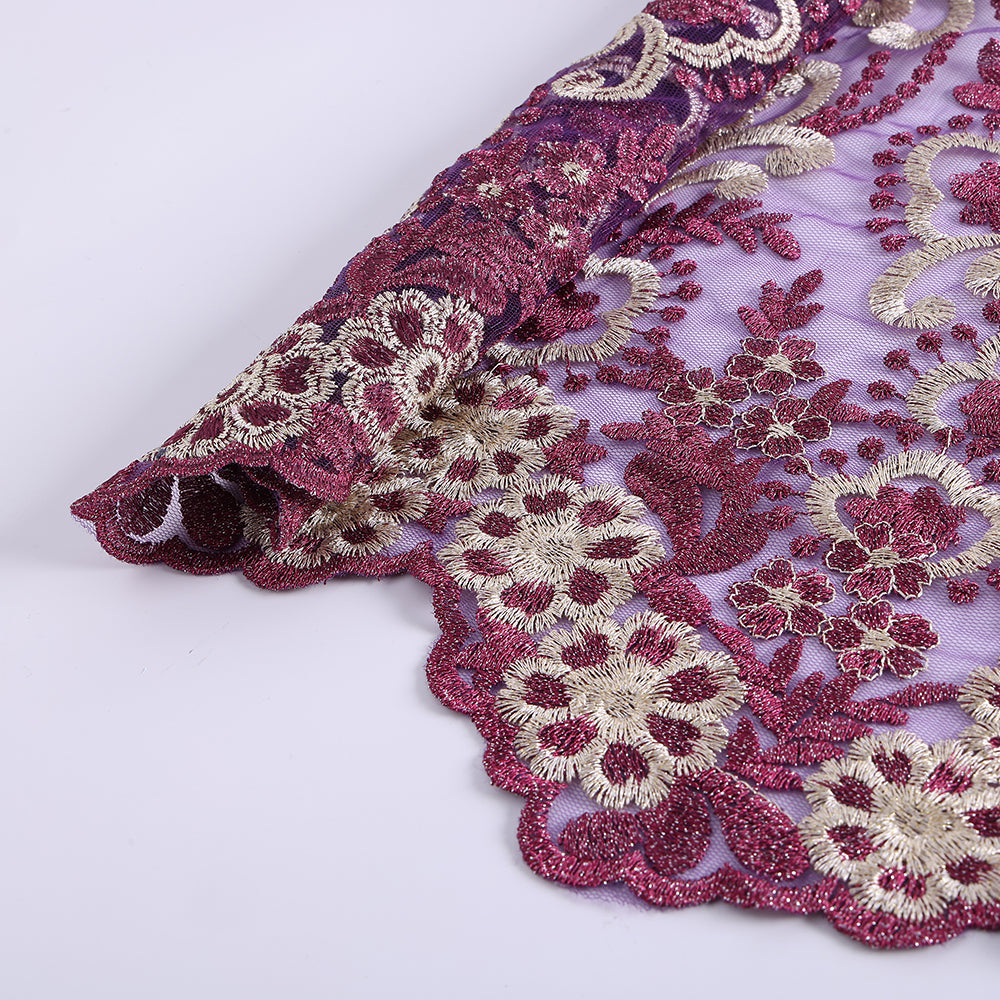 Polyester Flower Pattern Emboidery Fabric