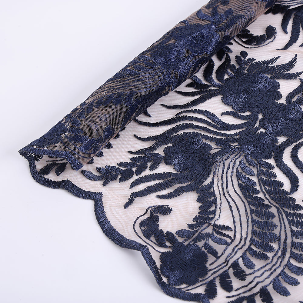 Polyester Flower Pattern Emboidery Fabric