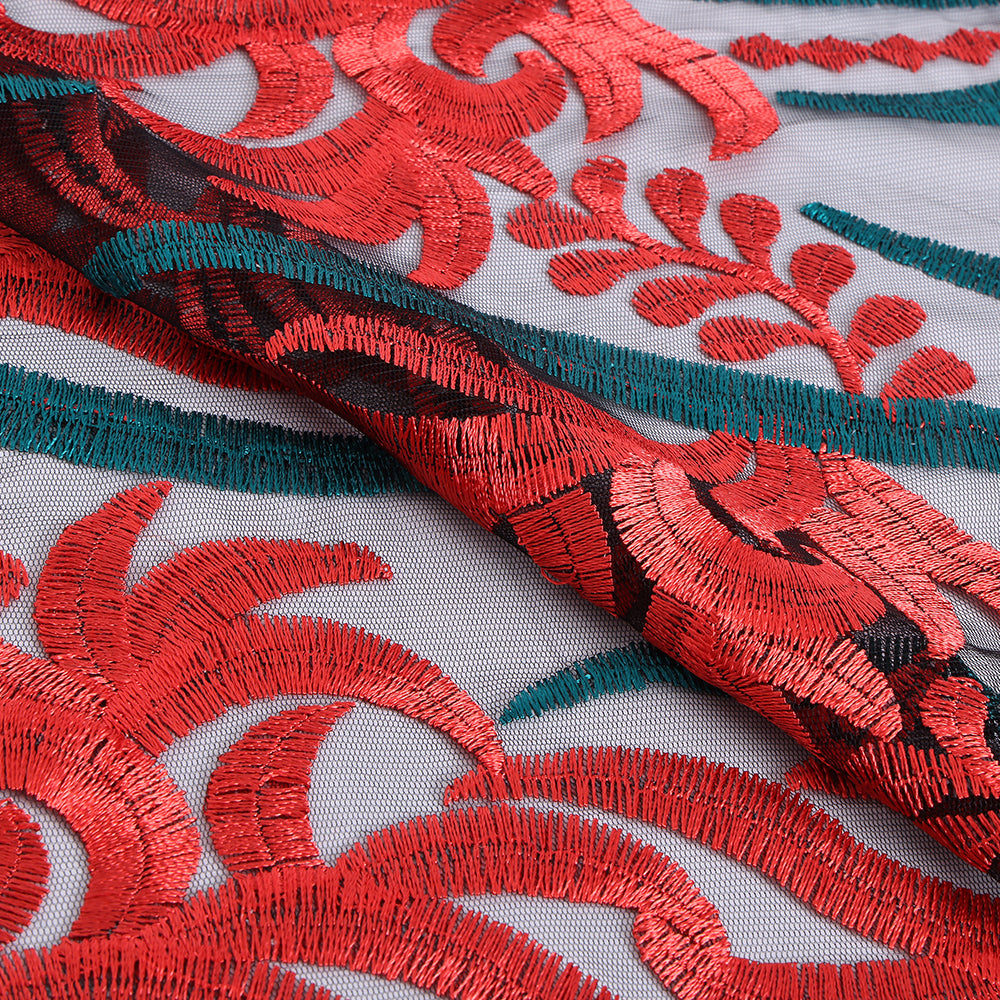 Polyester Flower Pattern Emboidery Fabric