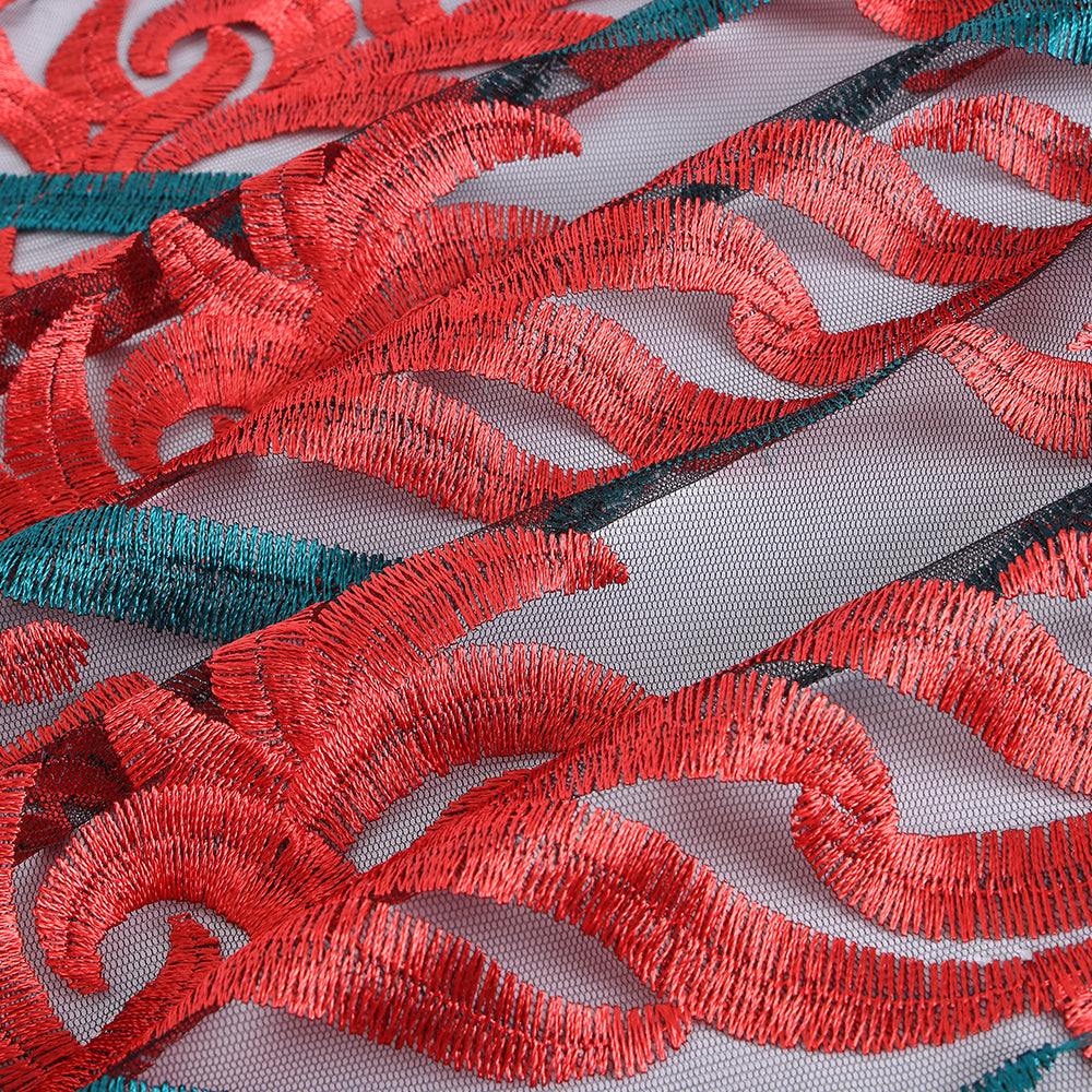 Polyester Flower Pattern Emboidery Fabric