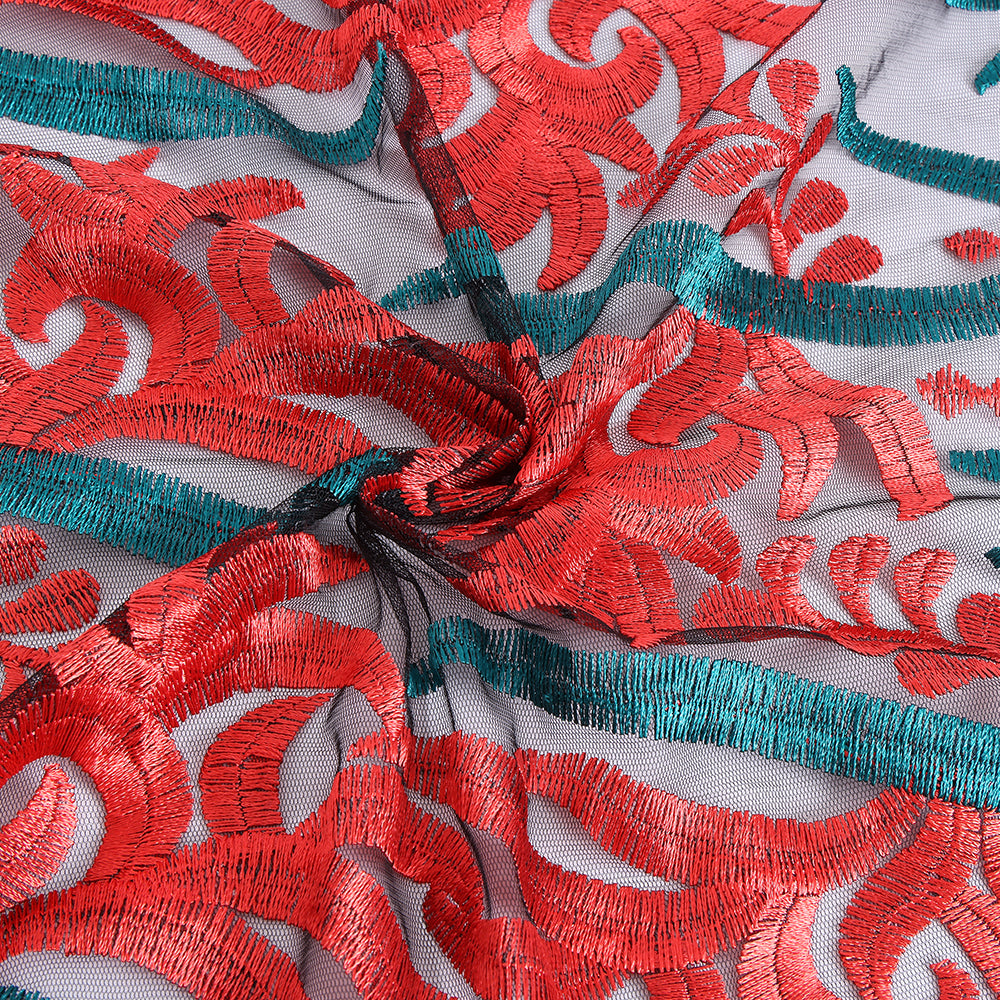 Polyester Flower Pattern Emboidery Fabric