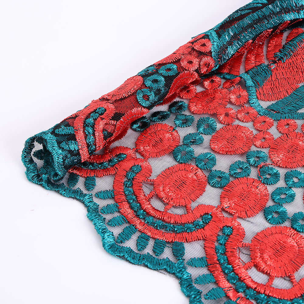 Polyester Flower Pattern Emboidery Fabric