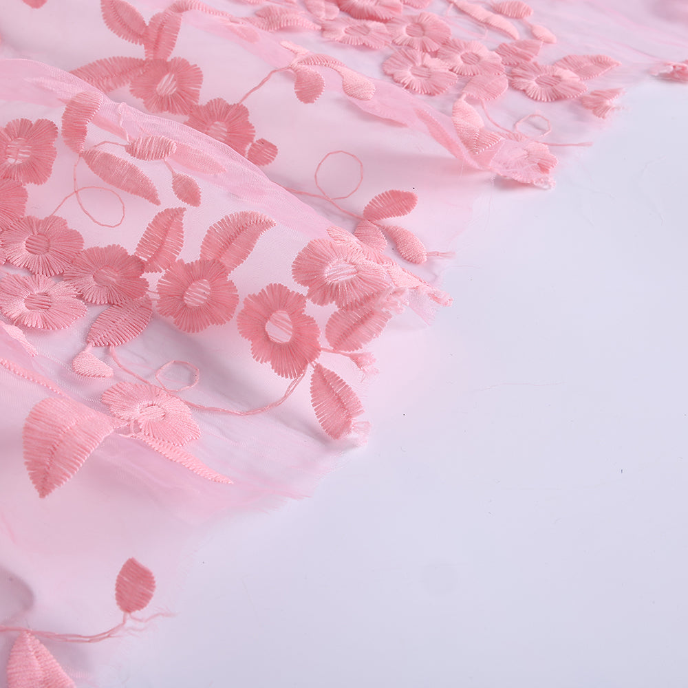 Polyester Flower Pattern Embroidery Lace Fabric