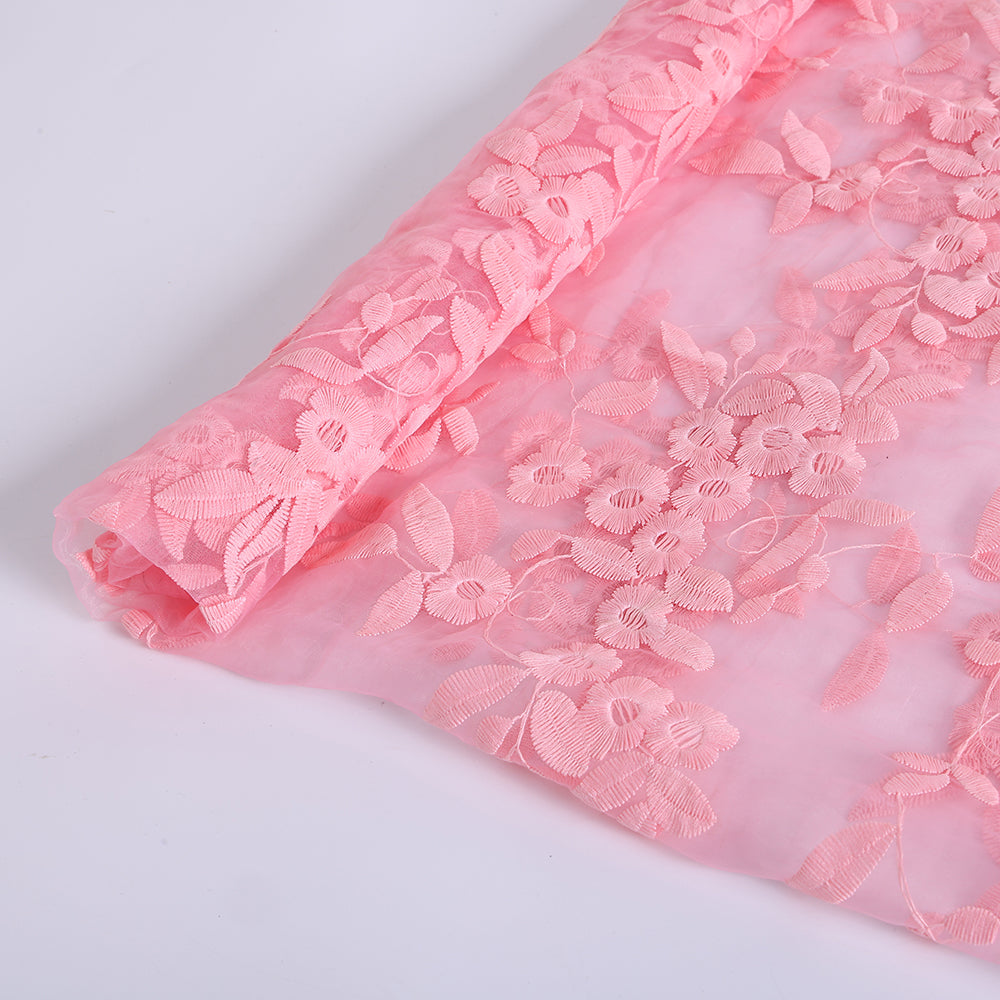 Polyester Flower Pattern Embroidery Lace Fabric