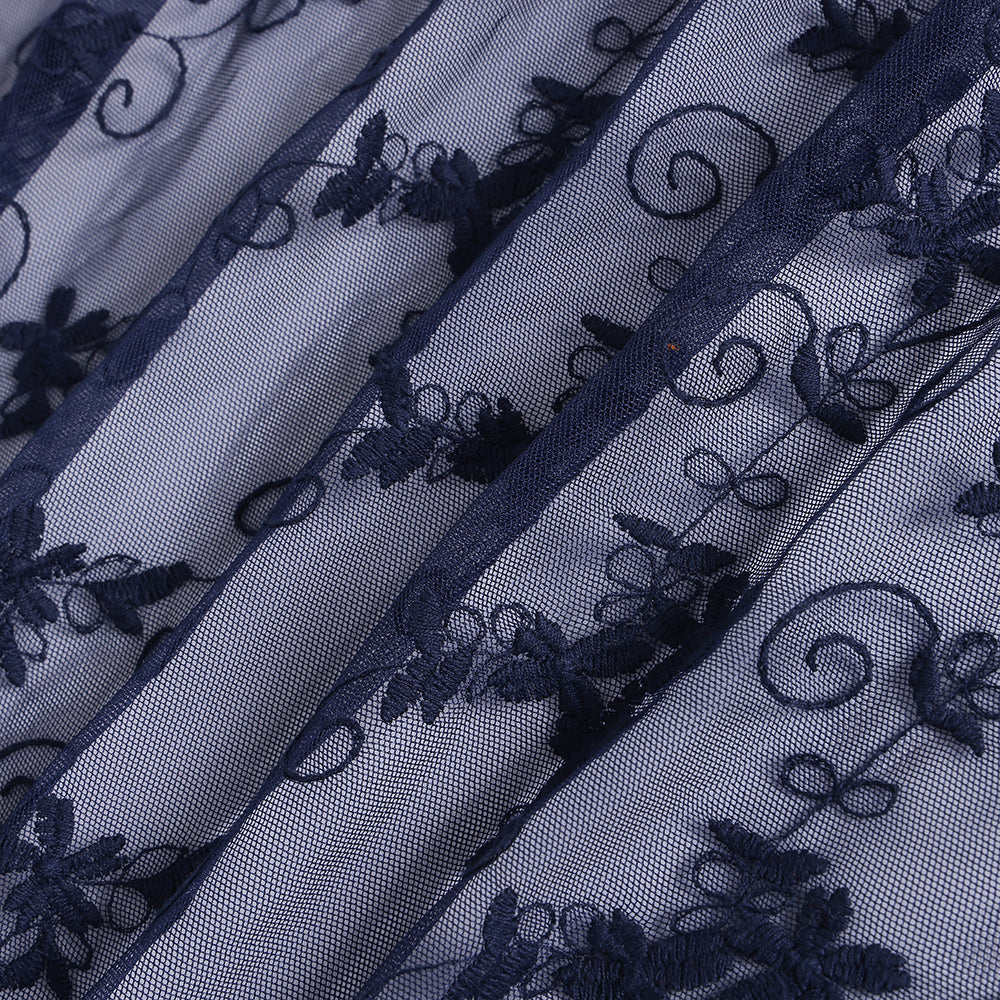 Polyester Spandex Flower Pattern Embroidery Lace Fabric