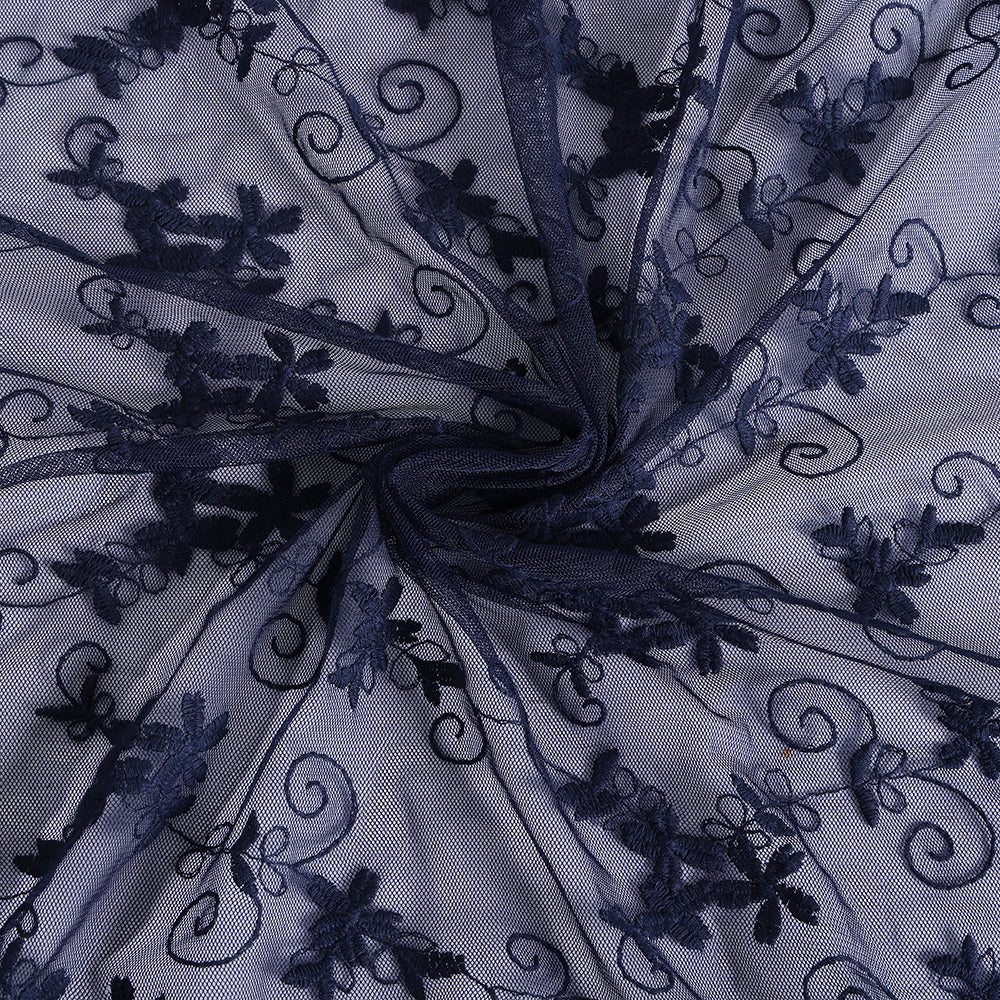 Polyester Spandex Flower Pattern Embroidery Lace Fabric