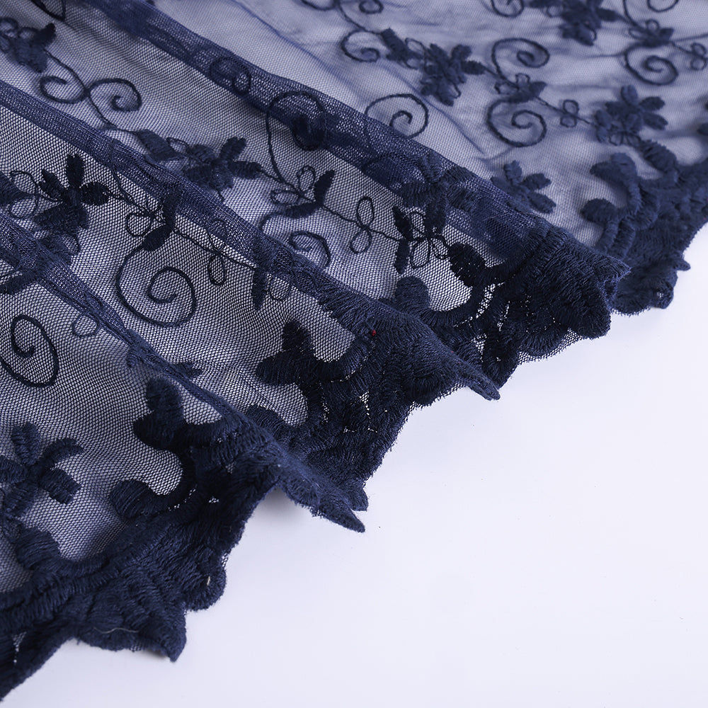 Polyester Spandex Flower Pattern Embroidery Lace Fabric