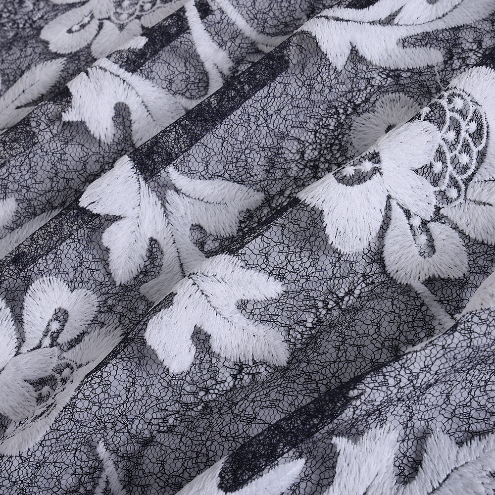 Polyester Flower Pattern Embroidery Lace Fabric