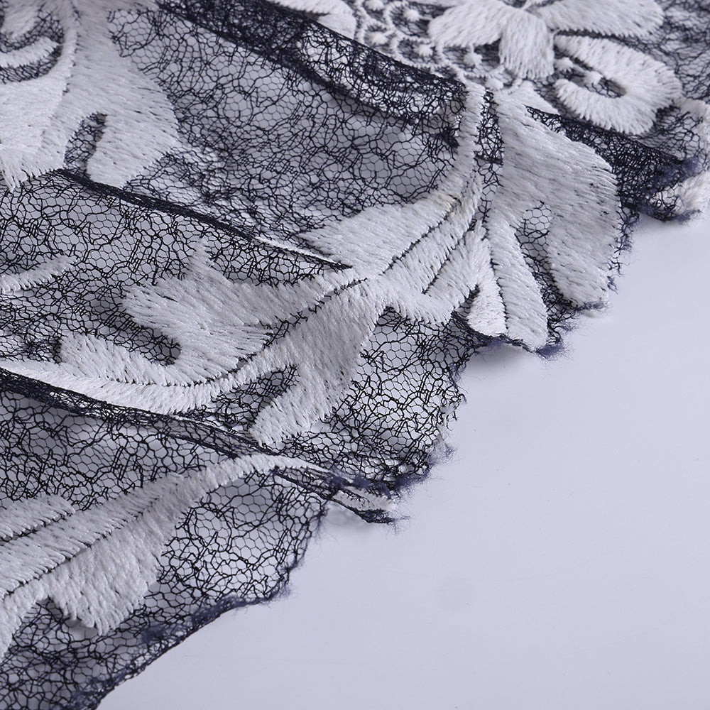 Polyester Flower Pattern Embroidery Lace Fabric